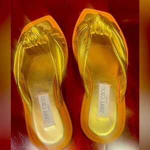 Jimmy choo brand new never worn. Gold slide sandals size 8